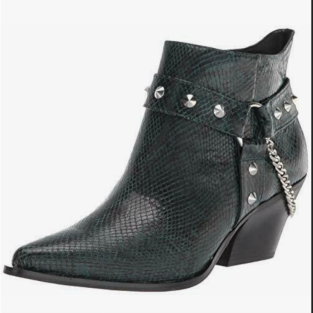 Jessica Simpson Zayrie bootie with hardware chain detail in deep emerald green.